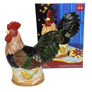 RARE Rooster Cookie Jar Ceramic Chicken Bird Holiday Time GKRO Vintage w/ OG Box